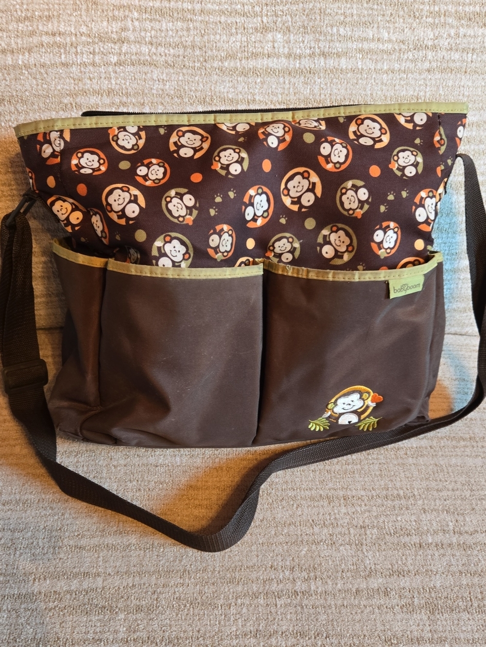 Baby Boom Brown Monkey Print Crossbody Organizer Bag